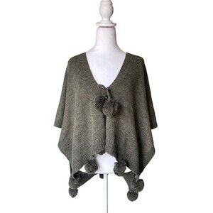 Pretty Angel Tie Front Shawl Cardigan Pom-Poms Fairy Cottage Cozy Earthy Green